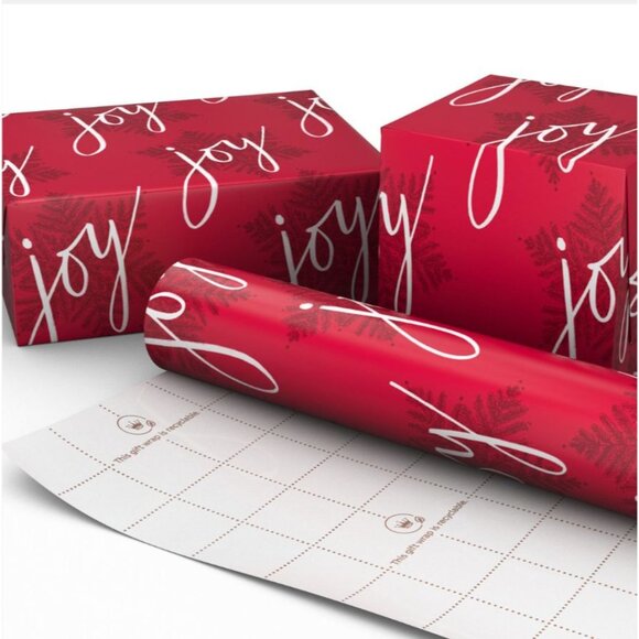Hallmark Wrapping Paper Christmas Joy Snowflakes on Red 22.5 sq ft Roll Holiday - Picture 3 of 6
